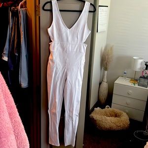 White jumpsuit with side cutouts